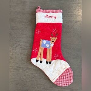 NWOT Pottery Barn Quilted “Mommy” Reindeer Christmas Stocking